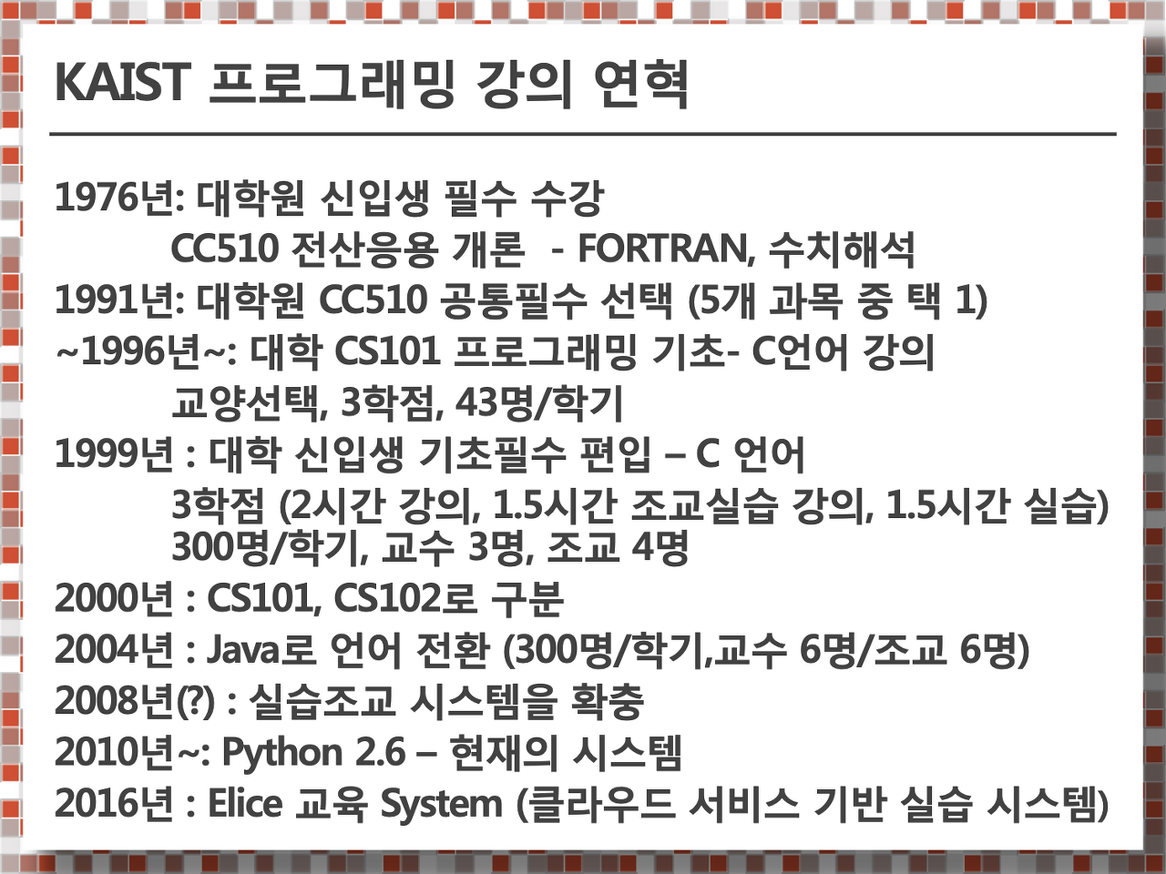 KAIST Programming Lecture History and Contents Using Elice Platform